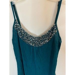 Studio Y Women's Y2K Tank Top Camisole Sequined Collar Size XS Turquoise Blue